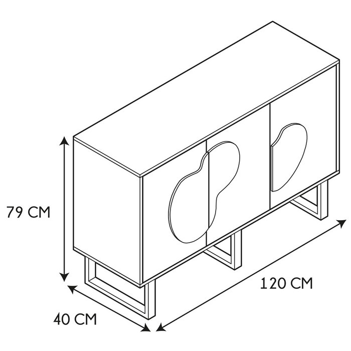 Home Deco Factory Aparador Contemporain 3 Puertas, 3 puertas, estructura de MDF y paneles de partículas con patas de hierro, Mueble de almacenaje