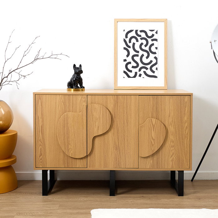 Home Deco Factory Aparador Contemporain 3 Puertas, 3 puertas, estructura de MDF y paneles de partículas con patas de hierro, Mueble de almacenaje