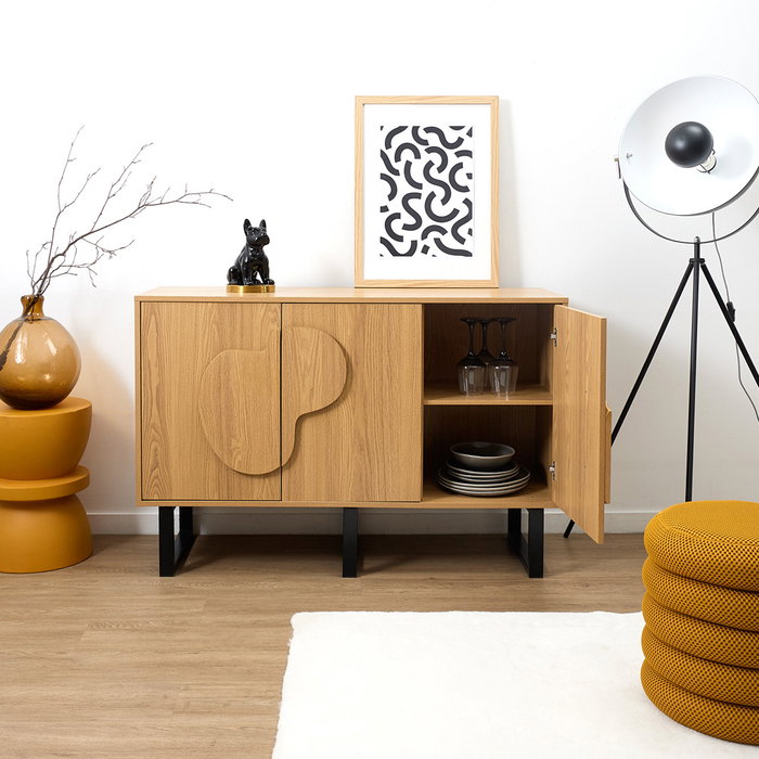 Home Deco Factory Aparador Contemporain 3 Puertas, 3 puertas, estructura de MDF y paneles de partículas con patas de hierro, Mueble de almacenaje