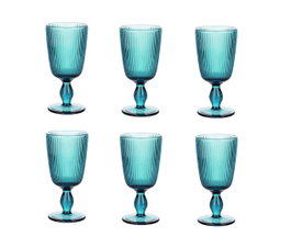 DKD Home Decor Set de 6 Copas de Cristal Rayadas Turquesa 285ml