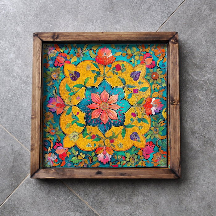 Aberto Design Bandeja REF050 de Madera Maciza con Impresión UV 35x35x4 cm