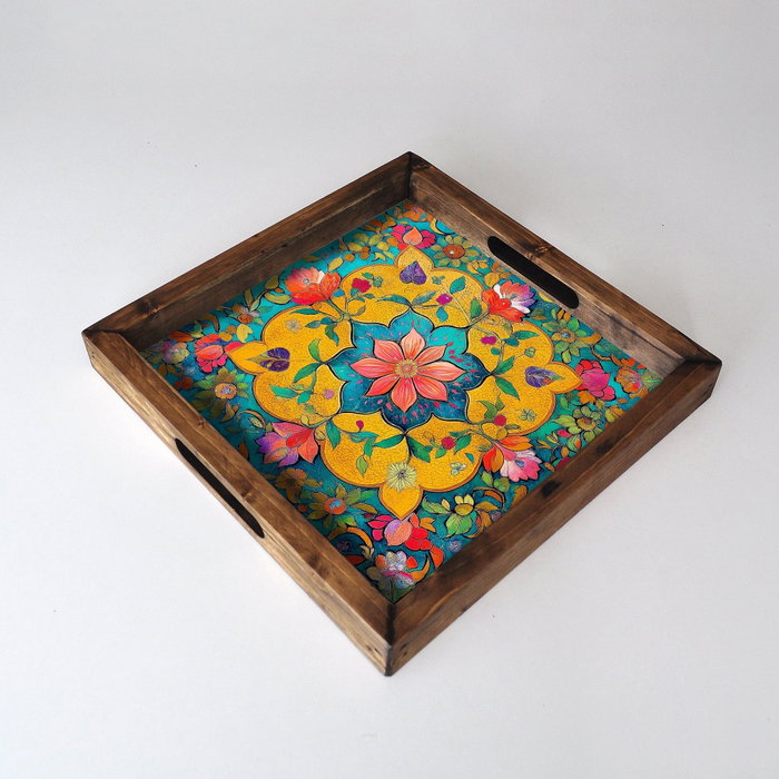 Aberto Design Bandeja REF050 de Madera Maciza con Impresión UV 35x35x4 cm