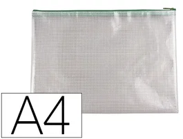 Q-connect Bolsa multiusos de malla DIN A4 verde con cremallera