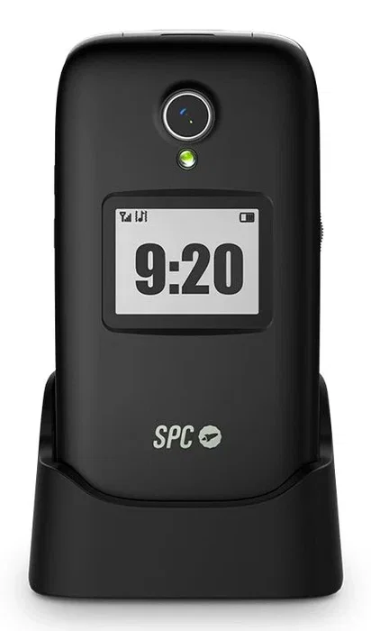 SPC Polaris - Teléfono móvil senior 4G con botón SOS, pantalla doble interior 2.8", app SPC Care de control remoto, compatible audífonos, negro, concha, base de carga incluida