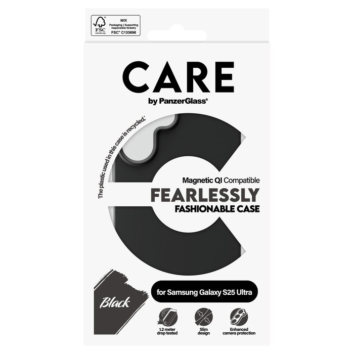 PanzerGlass CARE Fashionable Case Black w. QI Compatible Samsung Galaxy S25 Ultra, Funda de Silicona Negra PanzerGlass CARE Fashionable Case Black w. QI Compatible Samsung Galaxy S25 Ultra, Funda de Silicona Negra