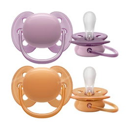 AVENT SCF091/33 Chupete Ultra Soft 6-18 Meses Lila/Naranja Niña 2 Unidades