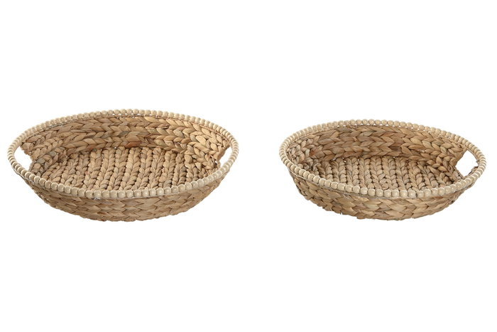 DKD Home Decor Set de 2 Bandejas de Jacinto de Agua y Madera Natural