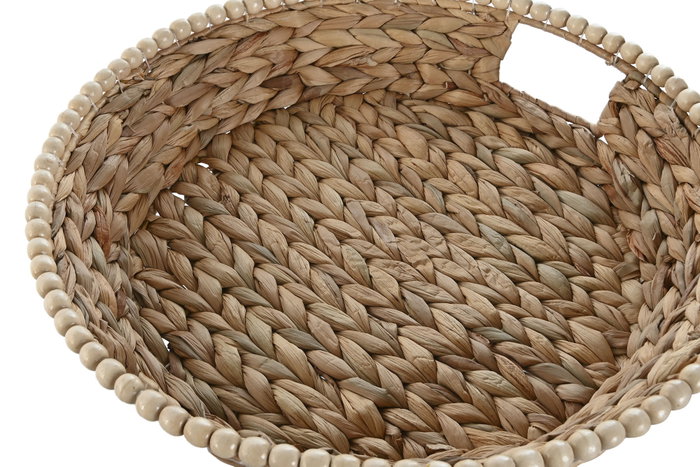 DKD Home Decor Set de 2 Bandejas de Jacinto de Agua y Madera Natural