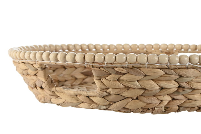DKD Home Decor Set de 2 Bandejas de Jacinto de Agua y Madera Natural