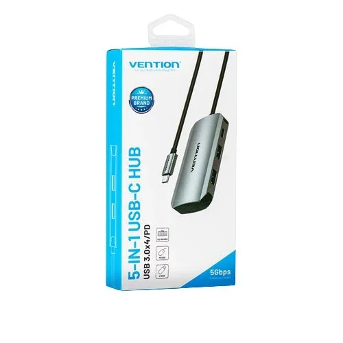 Vention TNBHB Hub USB-C con 4 puertos USB 3.2 Gen 1 y carga rápida PD 100W, Gris Vention TNBHB Hub USB-C con 4 puertos USB 3.2 Gen 1 y carga rápida PD 100W, Gris