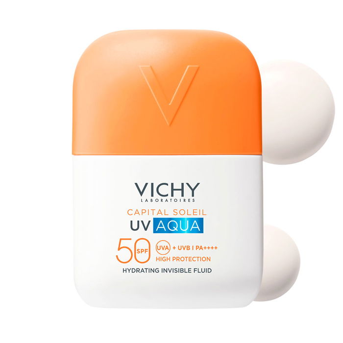 Vichy Capital Soleil UV Aqua Fluido Hidratante Facial SPF50, Protección Invisible Antibrillos para Piel Mixta y Grasa, 50 ml