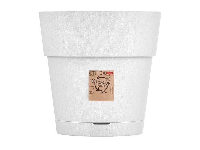Stefanplast Maceta Plastico Blanca 25 cm con Reserva de Agua 7,5 L 100% Plástico Reciclado (Set de 6)