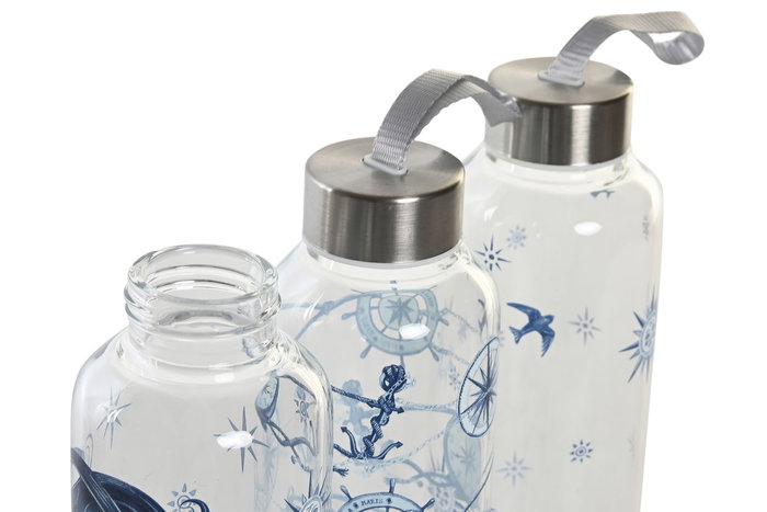 DKD Home Decor Stella Maris Botella Azul Borosilicato Inox Cierre Hermético 550ml 6.5 x 23 x 6.5 cm (6 Unidades)