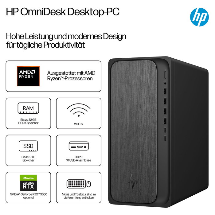 HP OmniDesk M02-0053ng AMD Ryzen 5 8500G, 16GB RAM, 512GB SSD, Windows 11 Home