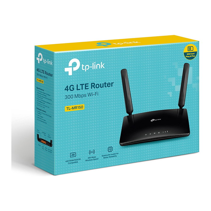 TP-Link TL-MR150 Router inalámbrico 4G LTE con 4 puertos LAN, Wi-Fi 2.4 GHz 300 Mbps, Soporte 3G/4G y VPN, Negro