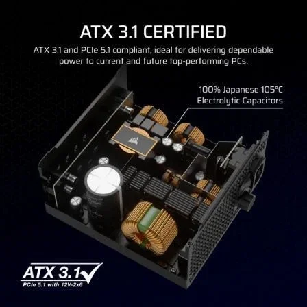 Corsair CP-9020271-EU Fuente de Alimentación 1000W RM1000x Modular ATX 3.1 PCIe 5.1 Cybenetics Gold Ventilador 140mm Silencioso Zero RPM