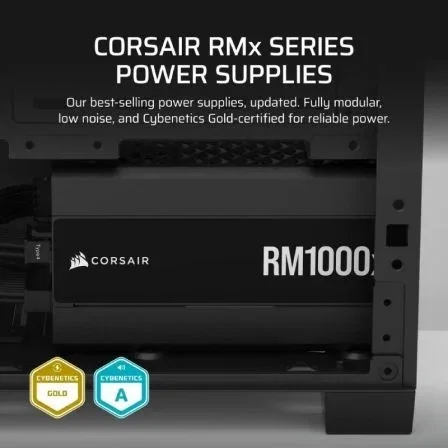 Corsair CP-9020271-EU Fuente de Alimentación 1000W RM1000x Modular ATX 3.1 PCIe 5.1 Cybenetics Gold Ventilador 140mm Silencioso Zero RPM