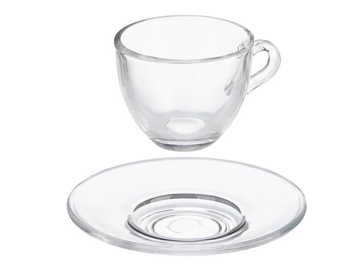 Vivalto Taza de Vidrio para Café 85 ml con Plato Transparente 11x5.5x11 cm (Set de 24)