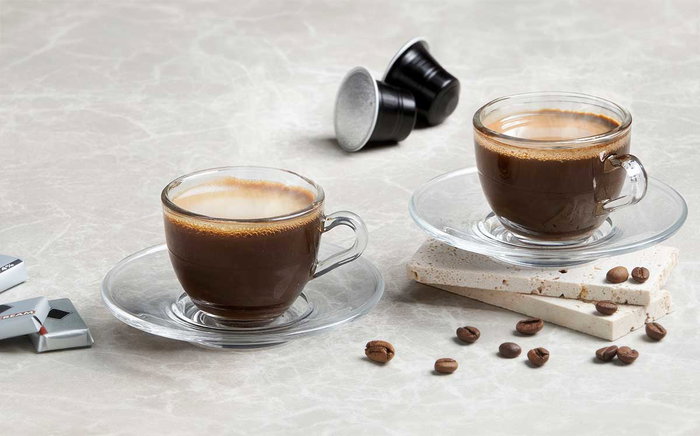 Vivalto Taza de Vidrio para Café 85 ml con Plato Transparente 11x5.5x11 cm (Set de 24)