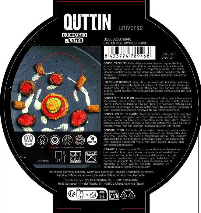 Quttin Sarten Wok 28 cm Universe (6 Unidades)