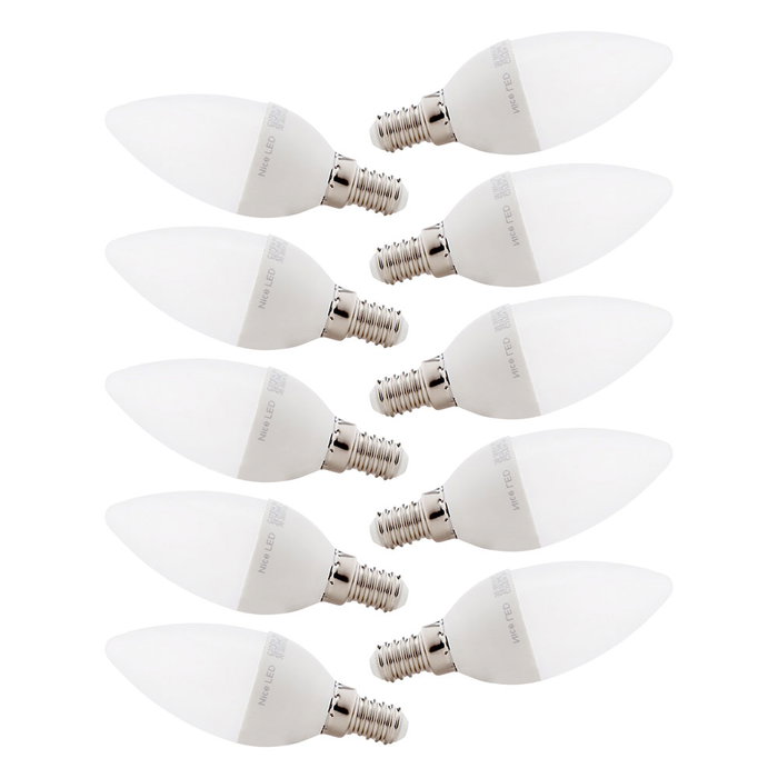 Pack 10 Lámparas LED Vela E14 5W 410Lm Blanco Frío