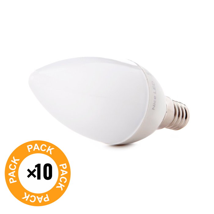 Pack 10 Lámparas LED Vela E14 5W 410Lm Blanco Frío