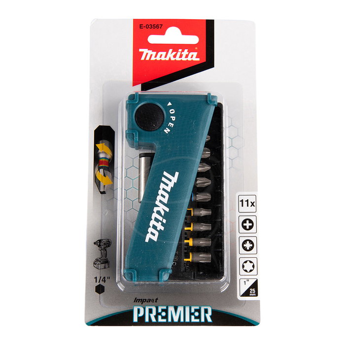 Makita E-03567 Set de Puntas de Torsión 11 Piezas PH, PZ, T15, T20, T25, T30, 1/4, 98 mm