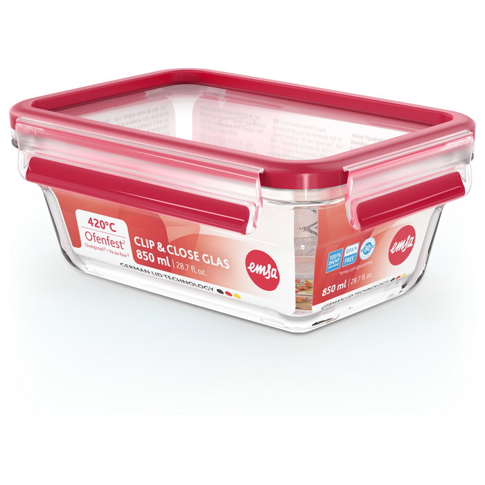 Emsa Clip & Close N10408 Contenedor de Vidrio 850 ml Rojo Emsa Clip & Close N10408 Contenedor de Vidrio 850 ml Rojo