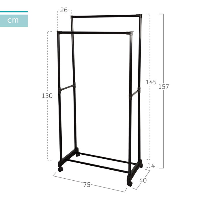 Max Home Burro ropa doble con ruedas y zapatero 75x40x157 cm