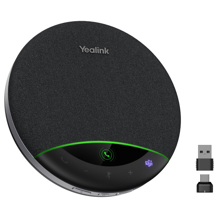 Yealink SP96 Altavoz USB-C/A con Dongle para Microsoft Teams, Bluetooth 5.3, 6 Micrófonos, 26h Batería, Inalámbrico y Alámbrico, Negro