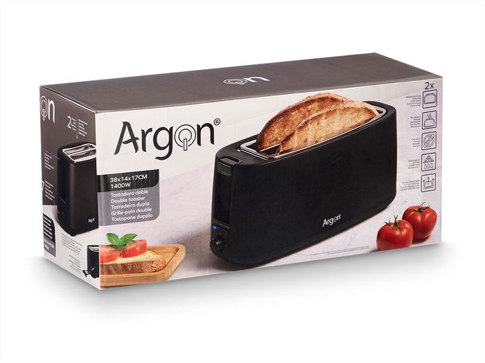 Argon Tostadora Doble Larga Negro 1400W 38x17x14cm Metal y Plástico (Set de 4)