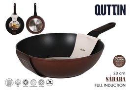 Quttin Wok 28 cm de Aluminio Forjado con Mango Soft, Color Sahara (6 Unidades)