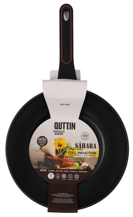 Quttin Wok 28 cm de Aluminio Forjado con Mango Soft, Color Sahara (6 Unidades)