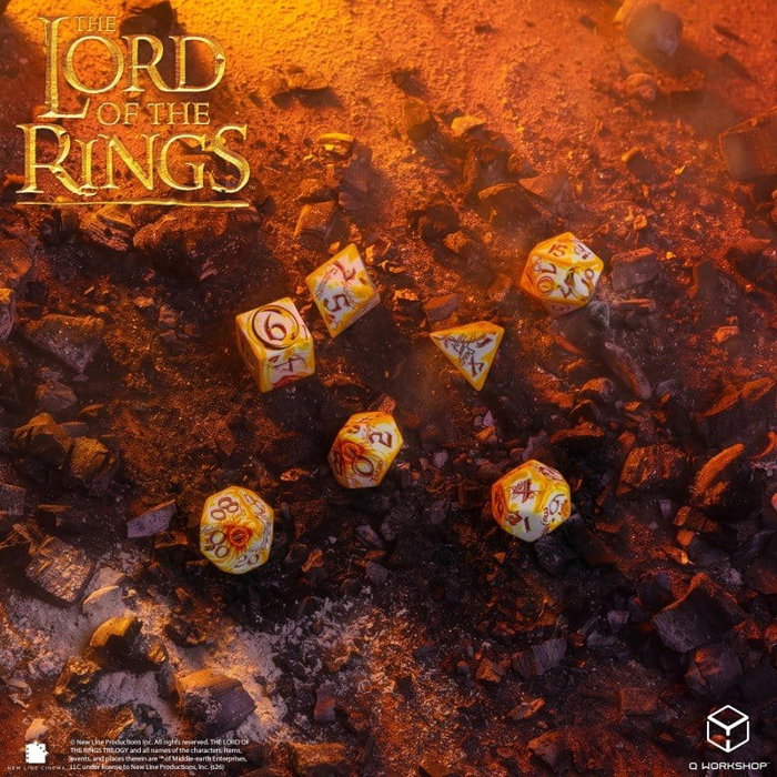 Q Workshop El Señor de los Anillos Full Art Set de 7 Dados Portadores del Anillo Whitefire Radiance