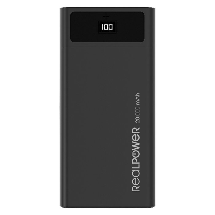 RealPower PB-20k PD - Batería Externa 20000 mAh, 18W, 2xUSB-A, 2xUSB-C, Lightning, Micro-USB - Negro