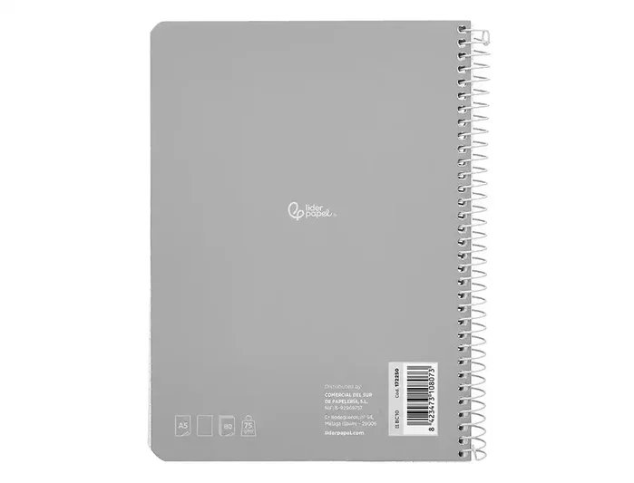 Liderpapel Cuaderno espiral A5 tapa blanda 80 hojas 75gr liso colores surtidos