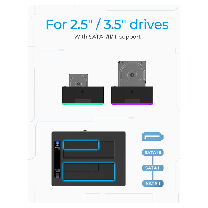 ICY BOX IB-127CL-U3 Docking Station para discos SATA de 2.5 y 3.5 pulgadas con clonación ICY BOX IB-127CL-U3 Docking Station para discos SATA de 2.5 y 3.5 pulgadas con clonación