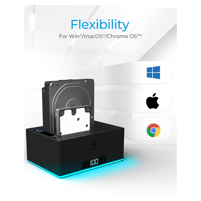 ICY BOX IB-127CL-U3 Docking Station para discos SATA de 2.5 y 3.5 pulgadas con clonación ICY BOX IB-127CL-U3 Docking Station para discos SATA de 2.5 y 3.5 pulgadas con clonación