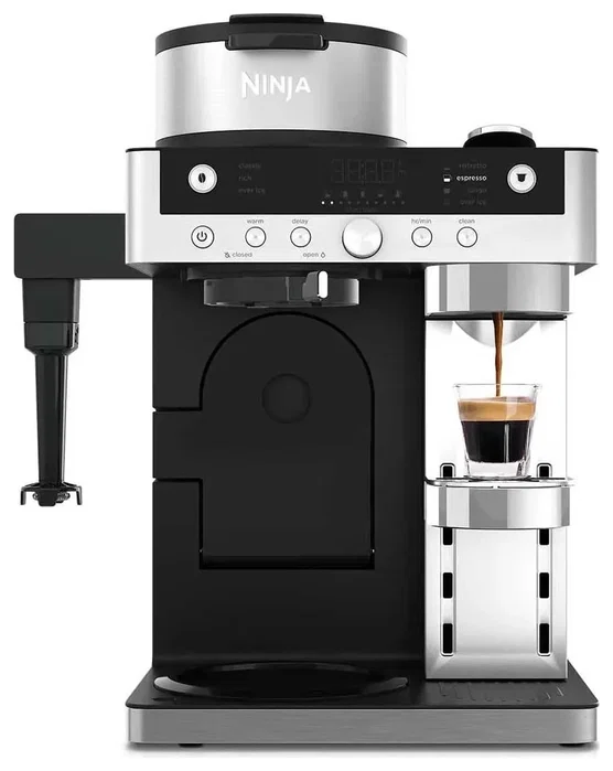 Ninja Prestige CFN802EU Cafetera 2 en 1 Espresso y Cappuccino, 19 Bares, con Espumador de Leche, para Café Molido y Cápsulas Nespresso, Color Plata Ninja Prestige CFN802EU Cafetera 2 en 1 Espresso y Cappuccino, 19 Bares, con Espumador de Leche, para Café Molido y Cápsulas Nespresso, Color Plata