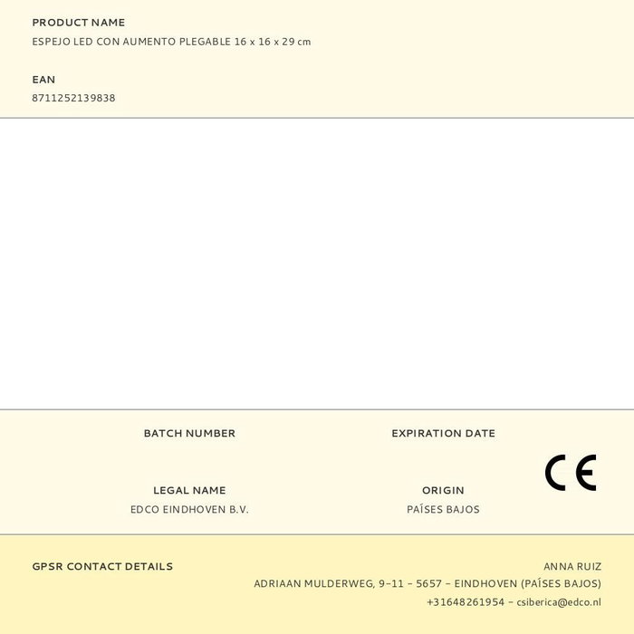 Grundig Espejo LED con Aumento Plegable, 21 LEDs, Pilas AA o USB, Blanco 16 x 16 x 29 cm