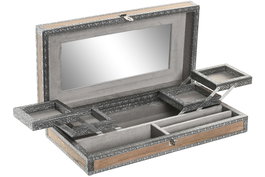 DKD Home Decor Joyero Plateado Gris con Elefante Madera y Aluminio 20x8x38 cm (2 Unidades)
