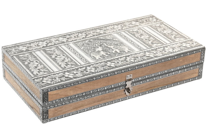 DKD Home Decor Joyero Plateado Gris con Elefante Madera y Aluminio 20x8x38 cm (2 Unidades)