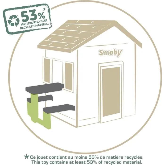 Smoby SMO810927WEB - Mesa de Picnic Adaptable a Casas Smoby, Incluye 2 Bancos