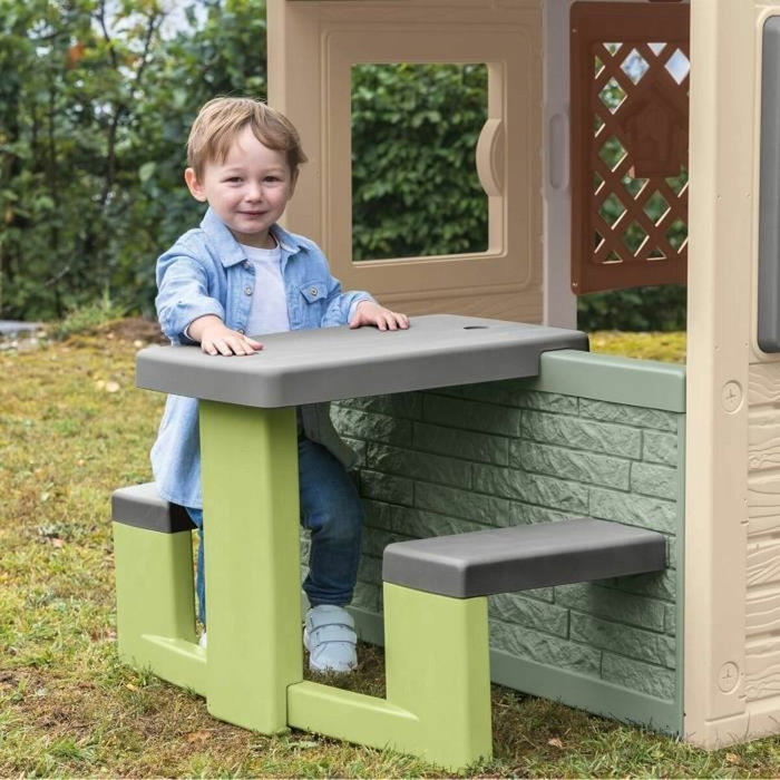 Smoby Life Mesa de picnic con 2 bancos adaptable a casas Smoby