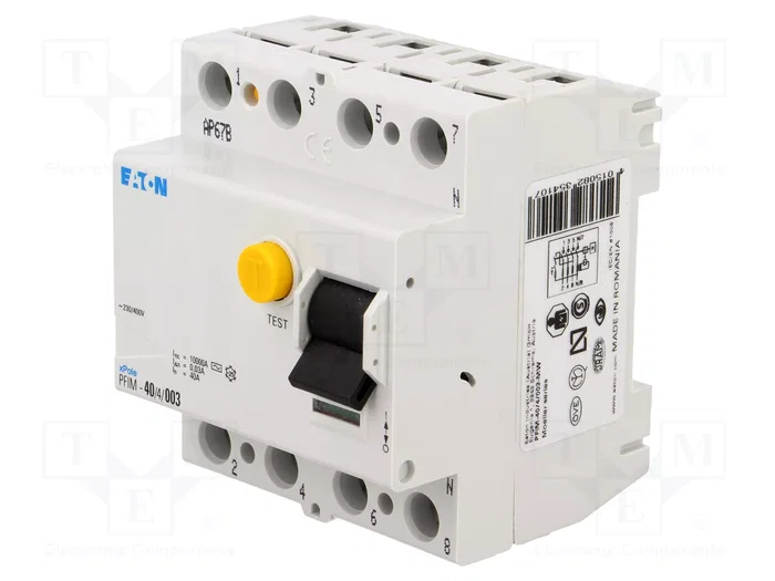EATON ELECTRIC Interruptor Diferencial PFIM 4 polos 40A 30mA 400VAC EATON ELECTRIC Interruptor Diferencial PFIM 4 polos 40A 30mA 400VAC
