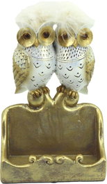 DKD Home Decor Figura de Búhos en Caja Dorado y Blanco