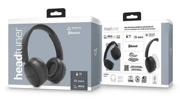 Energy Sistem HeadTuner Auriculares Diadema Bluetooth 5.3 Negro - 16H Autonomía, Radio FM, USB-C, MicroSD, Circumaurales, Plegables, para Música y Llamadas