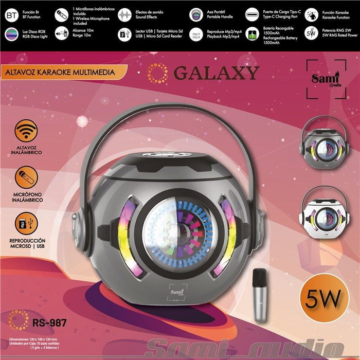 SAMI Altavoz Karaoke Galaxy Multimedia con 1 Micrófono Inalámbrico, Sistema de Sonido para Fiestas