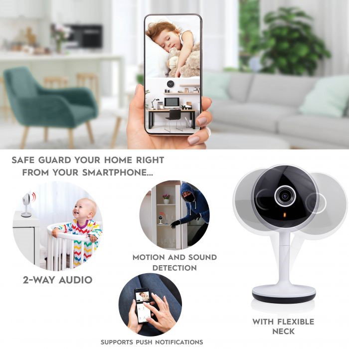 Cámara WiFi Smart Home 1080P con Detector de Movimiento y Micrófono, Compatible con App Tuya