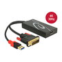 DeLOCK Adaptador DVI-D a DisplayPort 1.2 con USB, Macho a Hembra, 0.3m, Negro, Resolución 4K 3840 x 2160 Pixeles